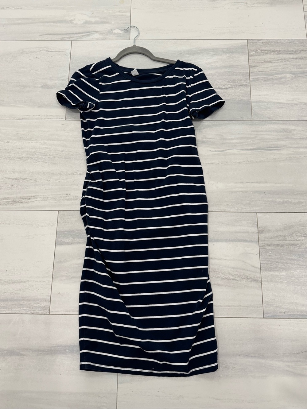 Old Navy Maternity Navy Blue and White Striped Bodycon Midi Dress